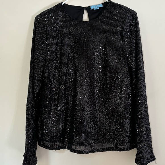 CeCe Tops - CeCe LS Sequin Top Black - Stunning Simplicity-Max Sparkle size M